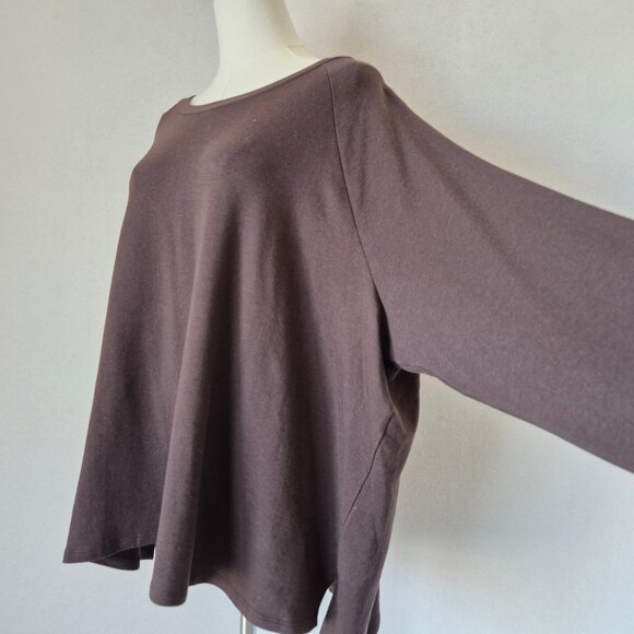 EUC EILEEN FISHER Terry Fleece Lined Raglan Sleeve Boxy Tunic Top Tencel Brown - Picture 3 of 12